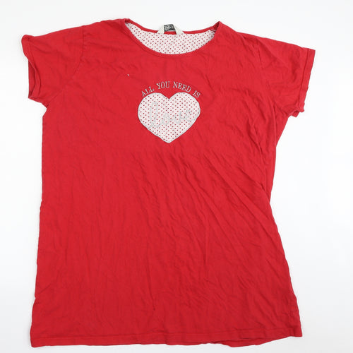 Primark Womens Red Solid 100% Cotton Top Nightshirt Size 18   - All I need is Love! Size 18-20