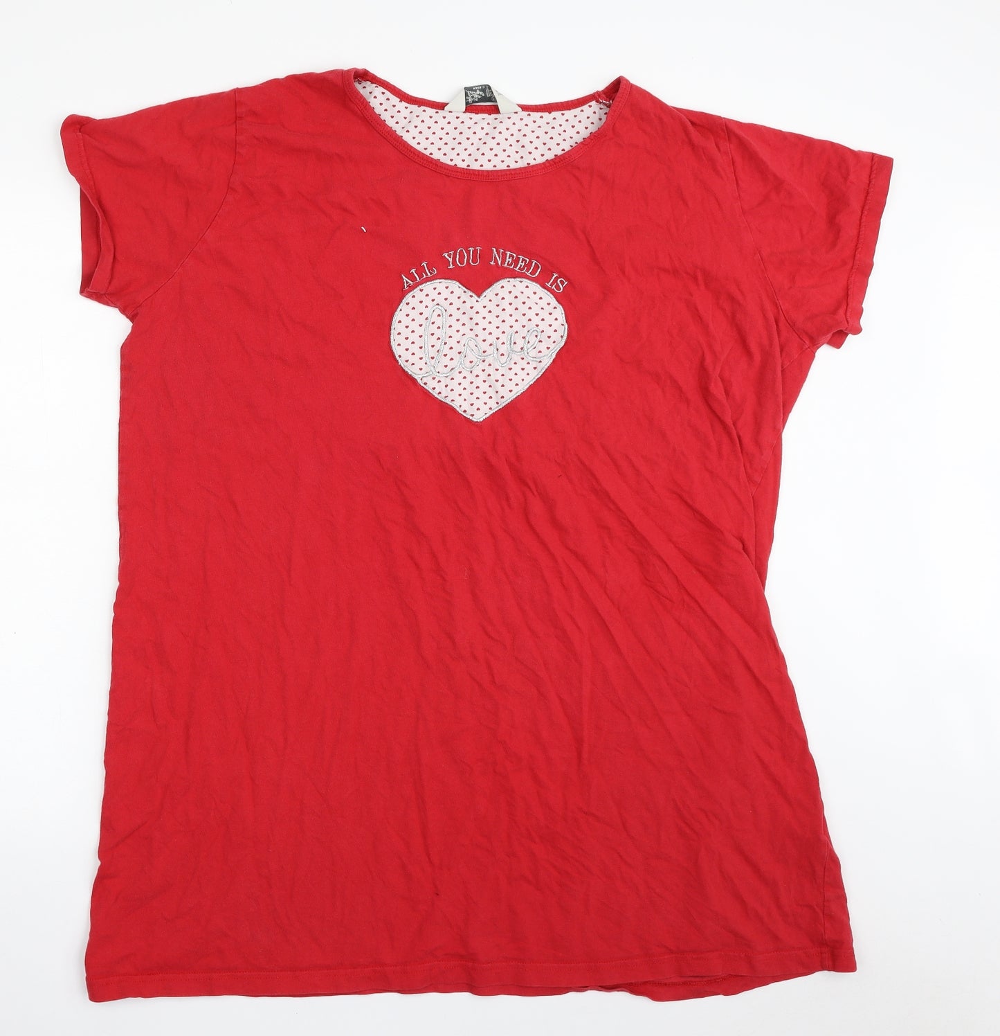Primark Womens Red Solid 100% Cotton Top Nightshirt Size 18   - All I need is Love! Size 18-20