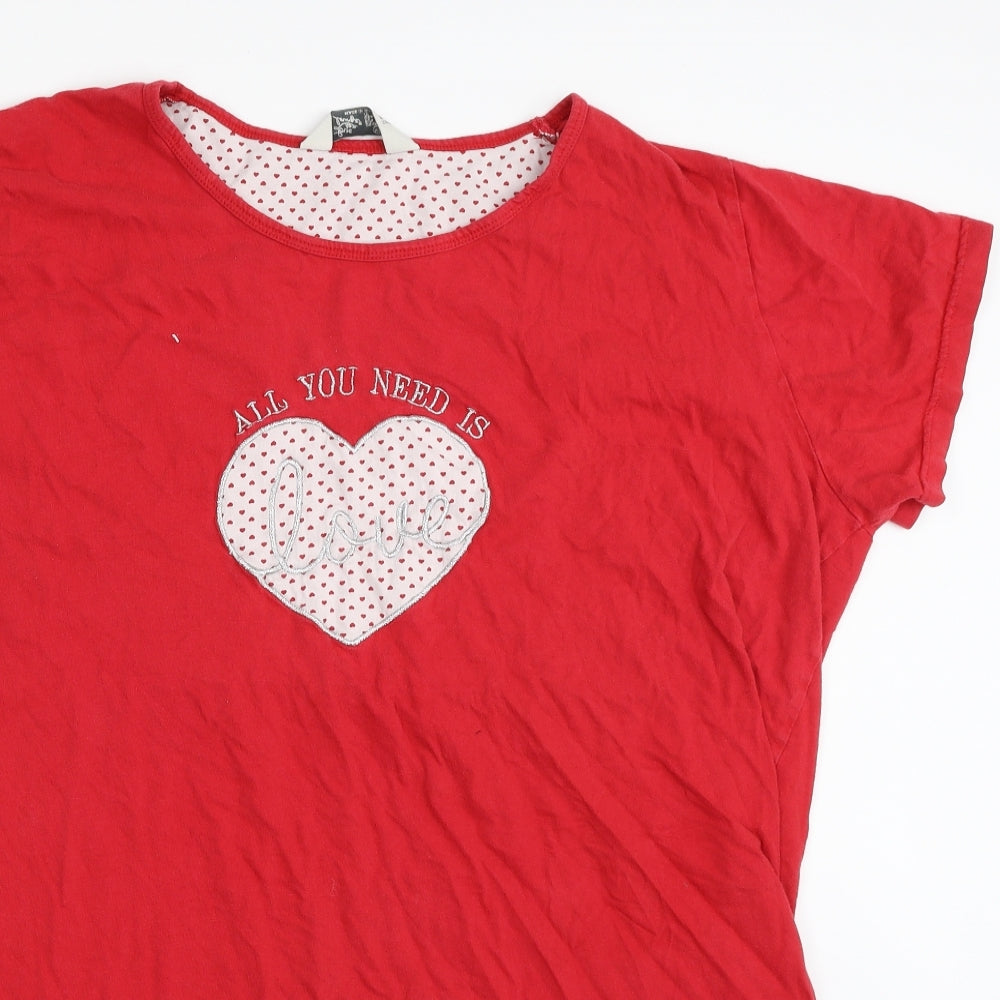 Primark Womens Red Solid 100% Cotton Top Nightshirt Size 18   - All I need is Love! Size 18-20