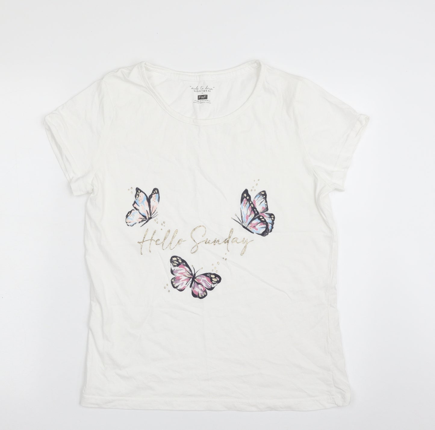 F&F Womens White  Cotton Basic T-Shirt Size M Crew Neck - Hello Sunday