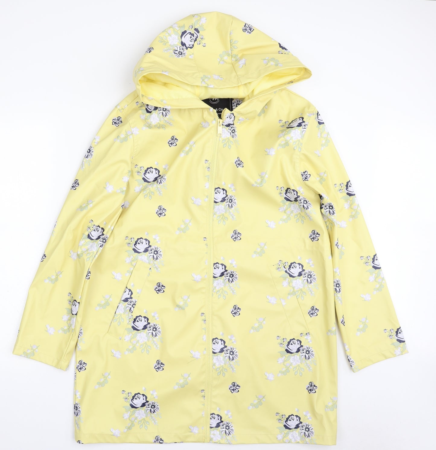 Ridge & Co Womens Yellow Floral  Rain Coat Coat Size 14  Zip