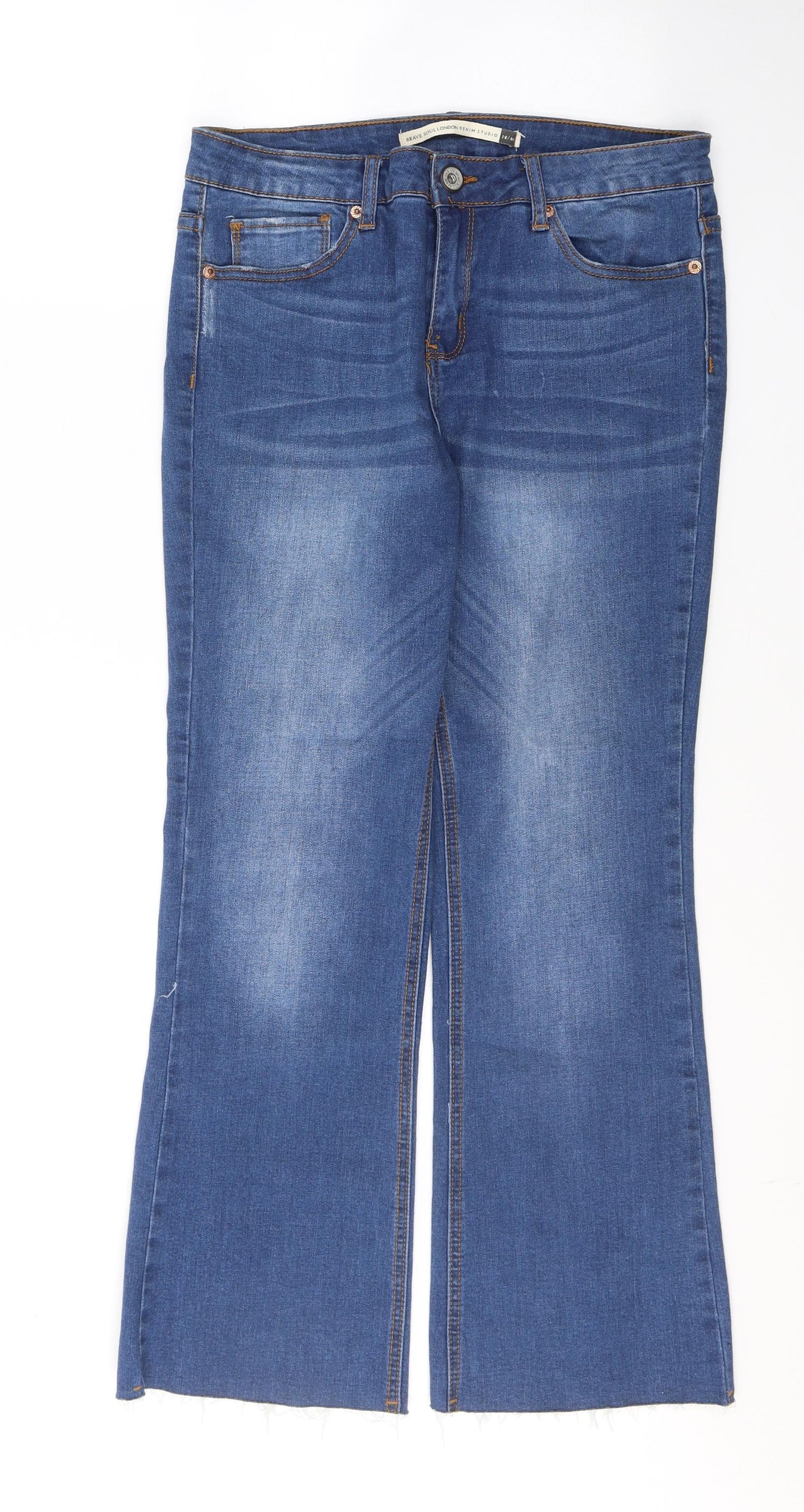 Brave Soul Womens Blue  Cotton Flared Jeans Size 12 L27 in Regular Button