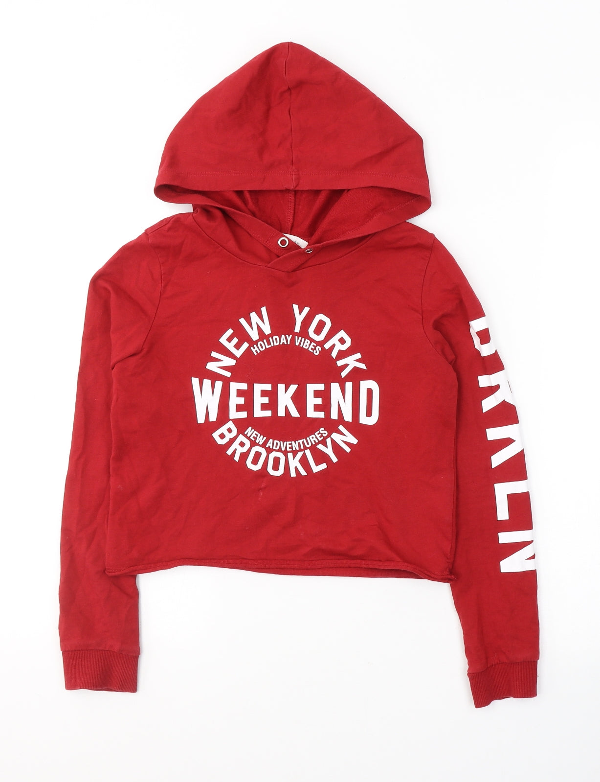 H&M Girls Red  Cotton Pullover Hoodie Size 11-12 Years  Pullover - Weekend