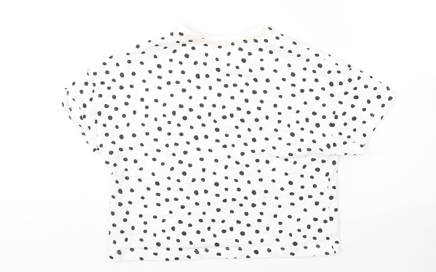 F&F Girls White Spotted Cotton Basic T-Shirt Size 7-8 Years Round Neck Pullover - Happiness