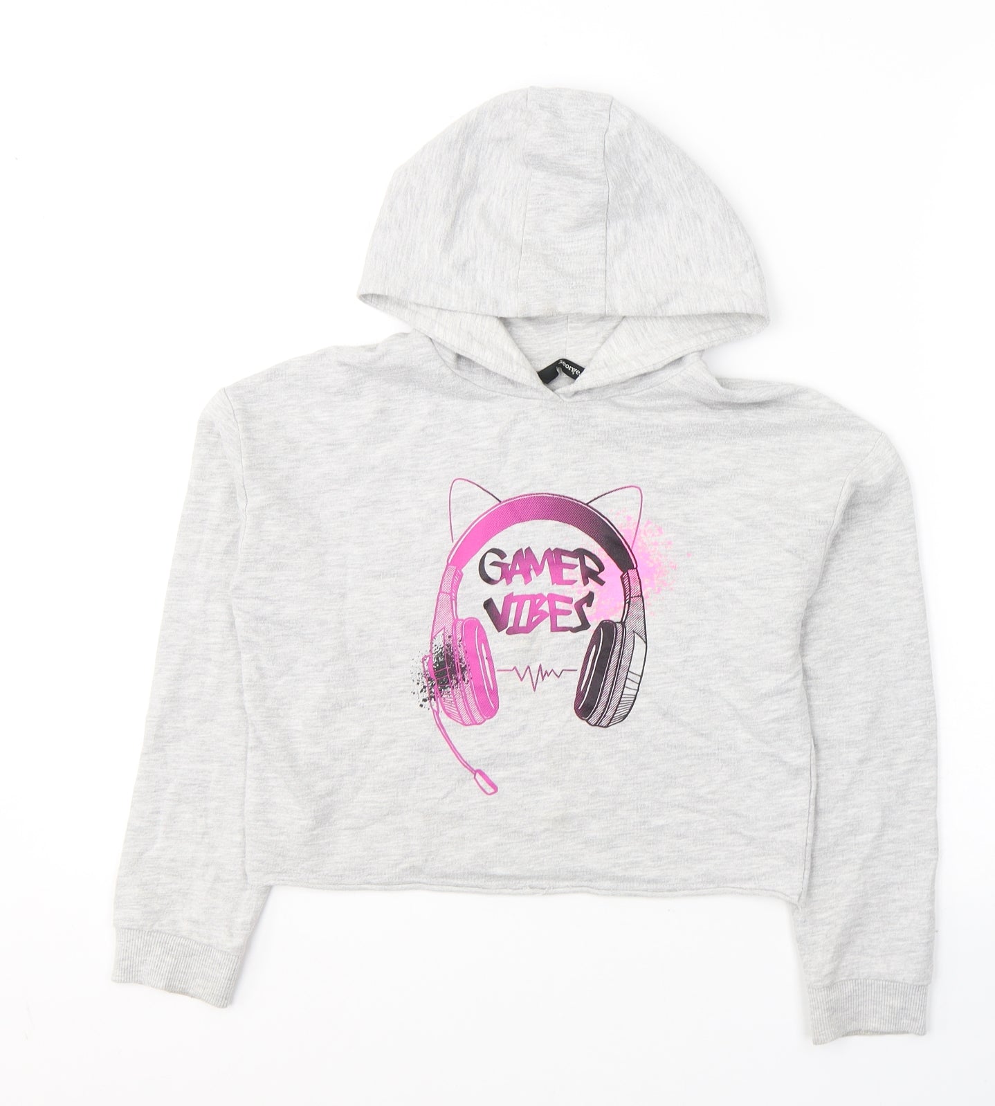 George Girls Grey  Polyester Pullover Hoodie Size 8-9 Years  Pullover - Gamer Vibes