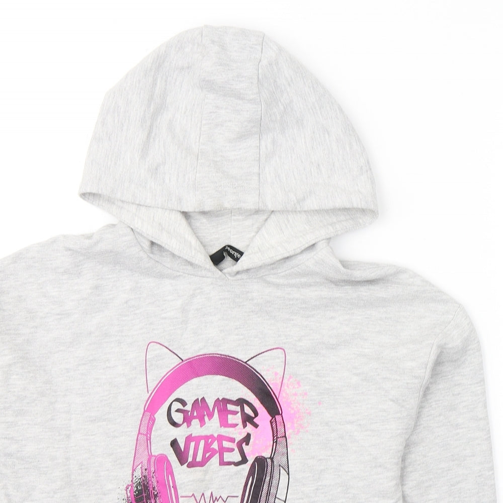George Girls Grey  Polyester Pullover Hoodie Size 8-9 Years  Pullover - Gamer Vibes