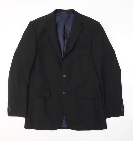 Front view of SCOTT&TAYLOR men’s black polyester jacket suit jacket, size M