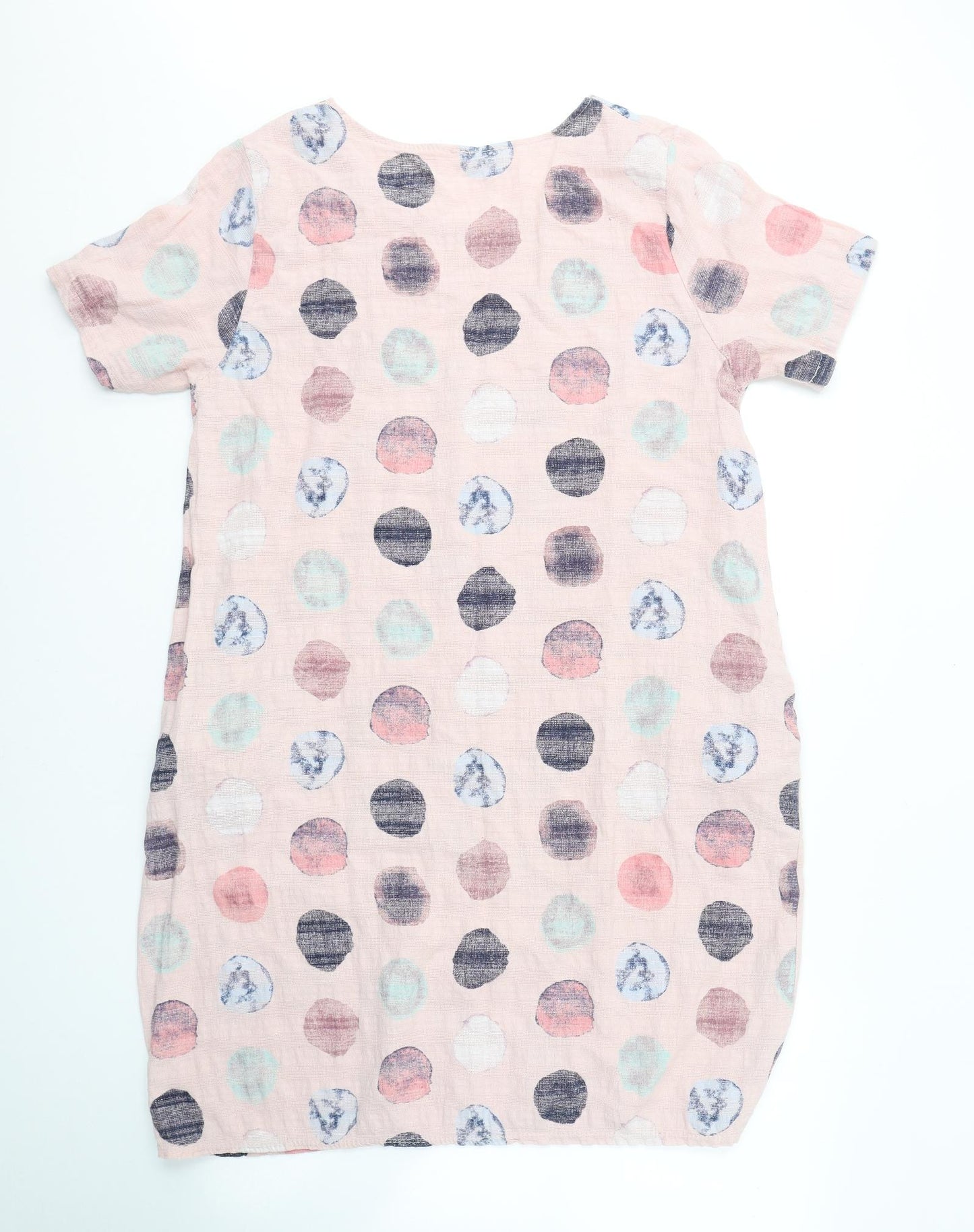 Made in Italy Womens Pink Polka Dot Cotton T-Shirt Dress  Size L  Round Neck Pullover