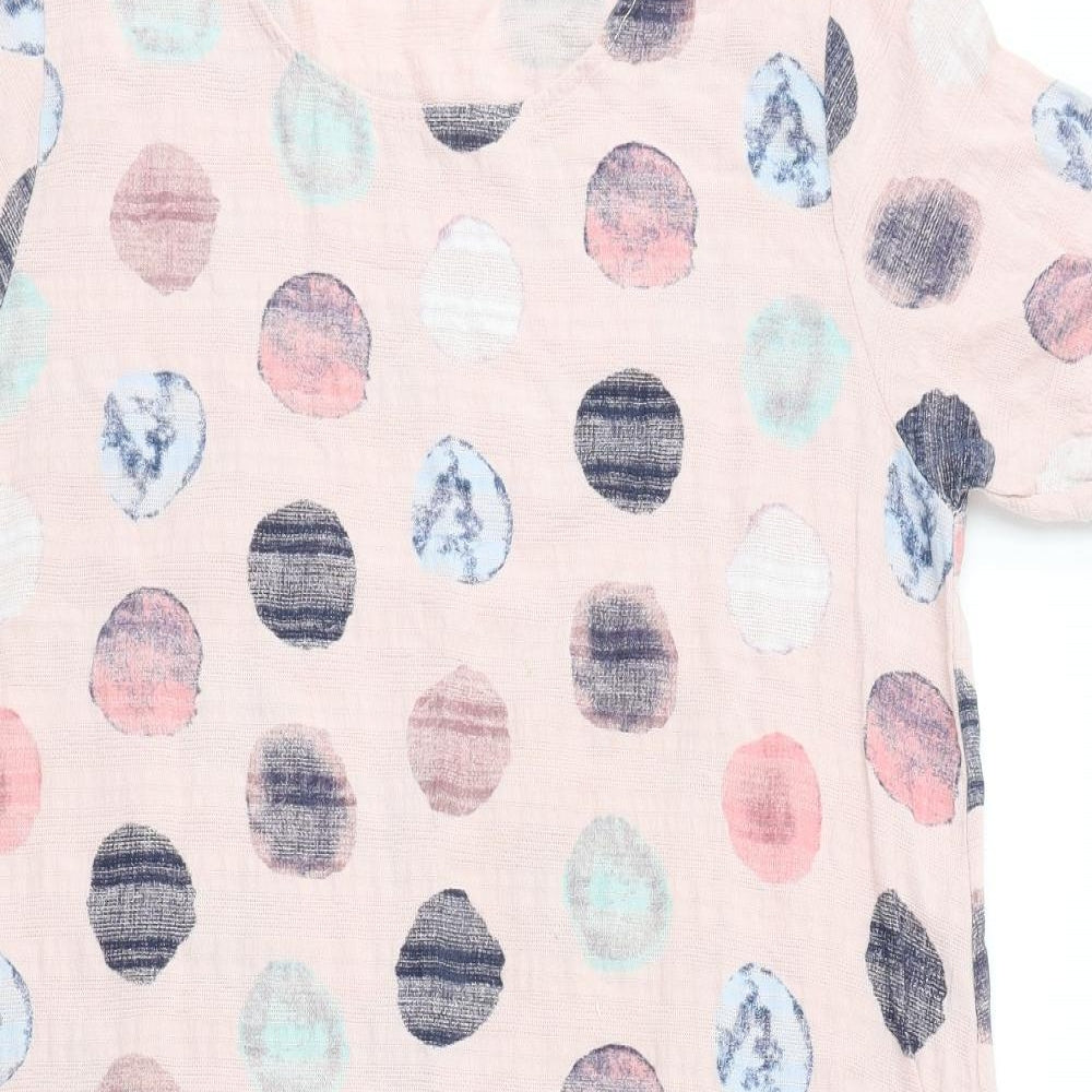 Made in Italy Womens Pink Polka Dot Cotton T-Shirt Dress  Size L  Round Neck Pullover
