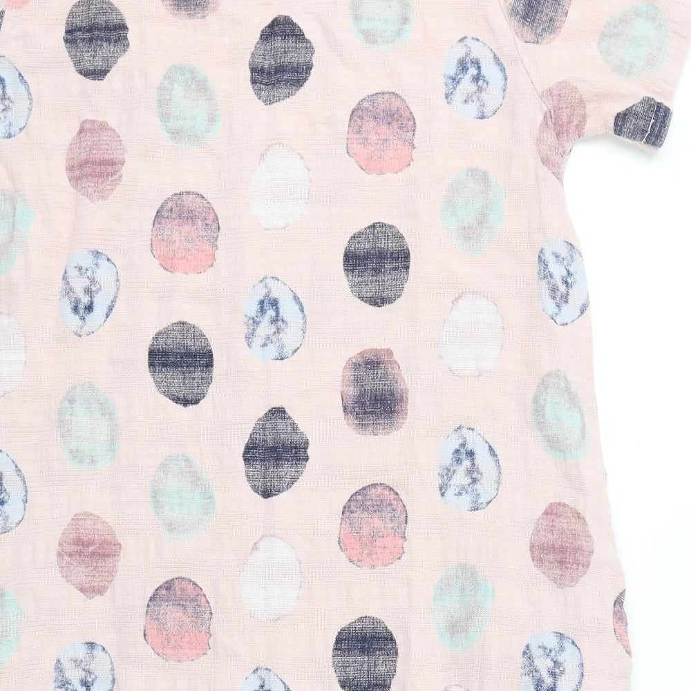 Made in Italy Womens Pink Polka Dot Cotton T-Shirt Dress  Size L  Round Neck Pullover