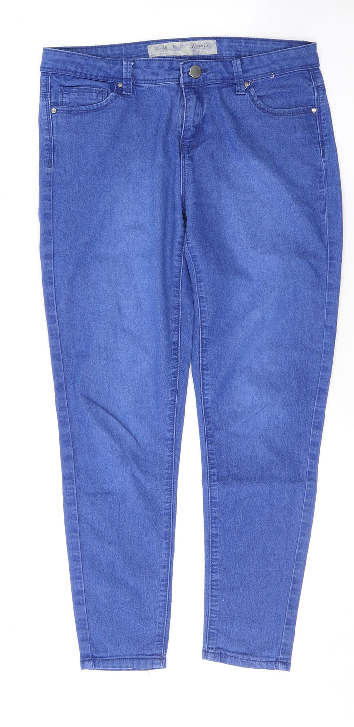Denim & Co. Womens Blue Cotton Skinny Jeans Size 12 L26 in Regular Button