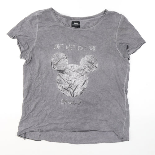 Disney Womens Grey  Cotton Basic T-Shirt Size XS Round Neck - Mickey Mouse