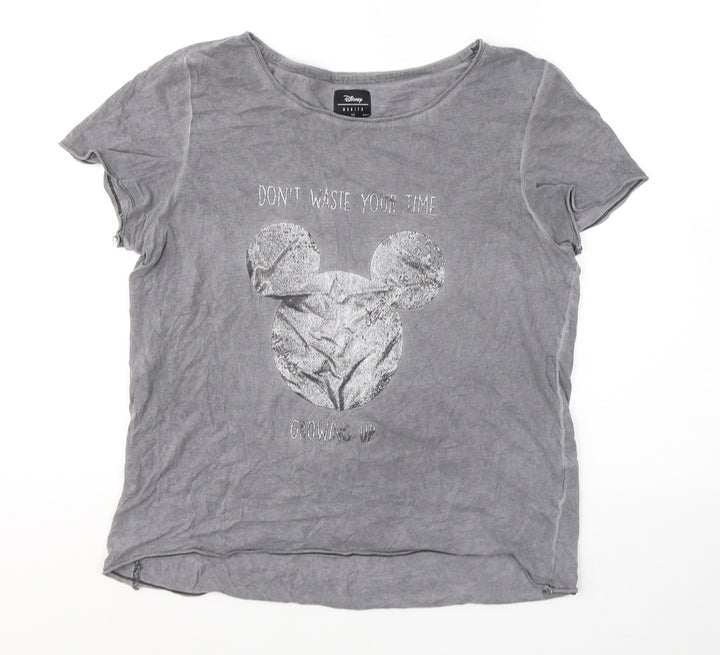 Disney Womens Grey Cotton Basic T-Shirt Size XS Round Neck - Mickey Mouse