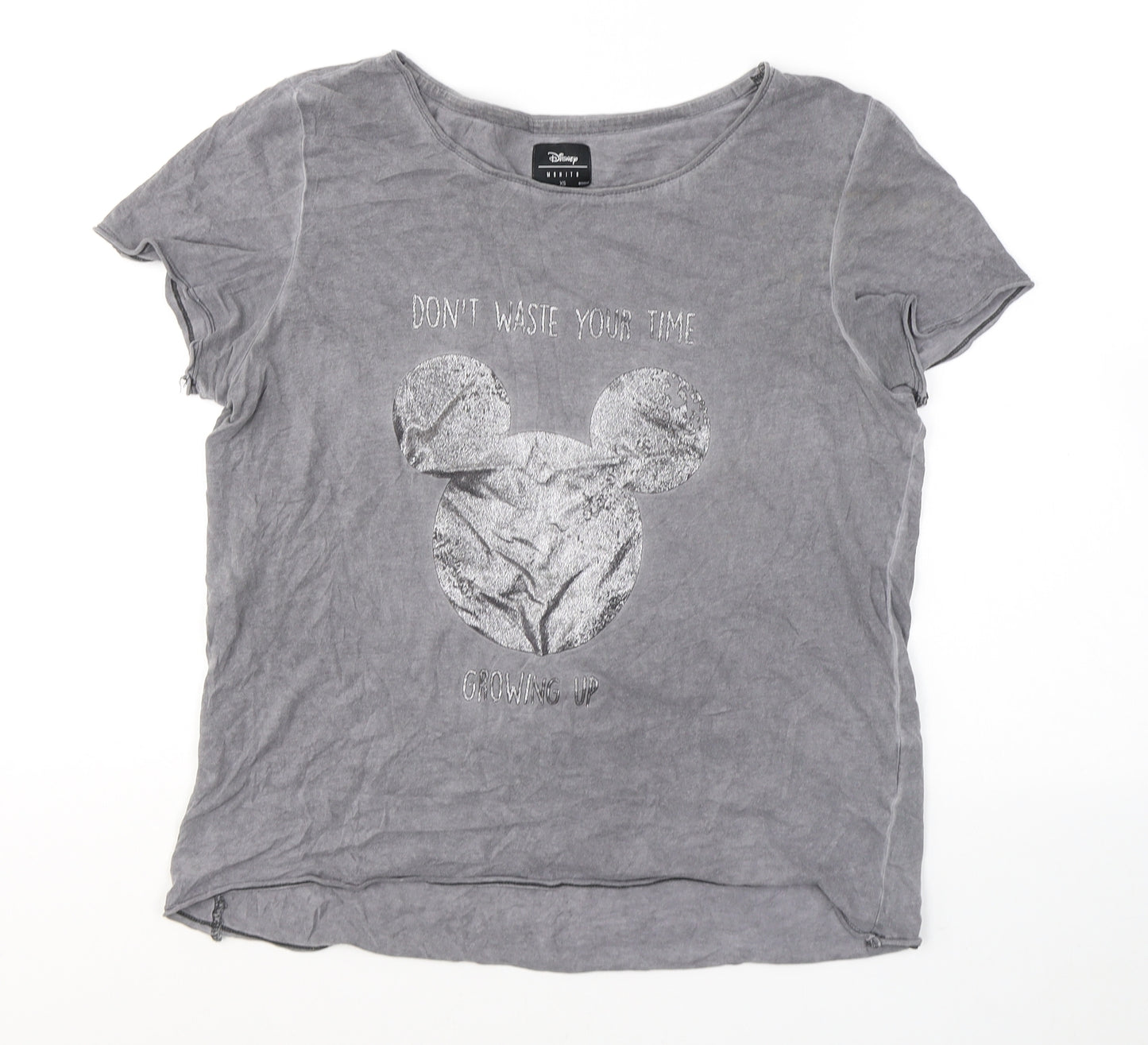 Disney Womens Grey  Cotton Basic T-Shirt Size XS Round Neck - Mickey Mouse