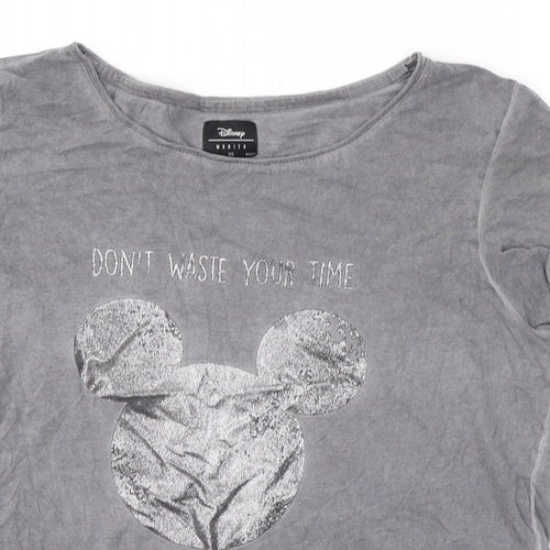 Disney Womens Grey  Cotton Basic T-Shirt Size XS Round Neck - Mickey Mouse