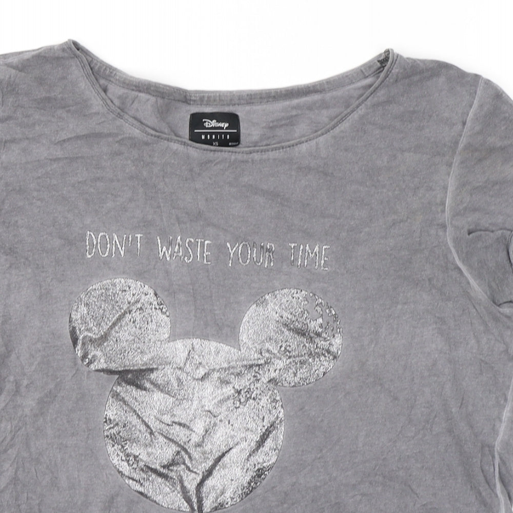 Disney Womens Grey  Cotton Basic T-Shirt Size XS Round Neck - Mickey Mouse