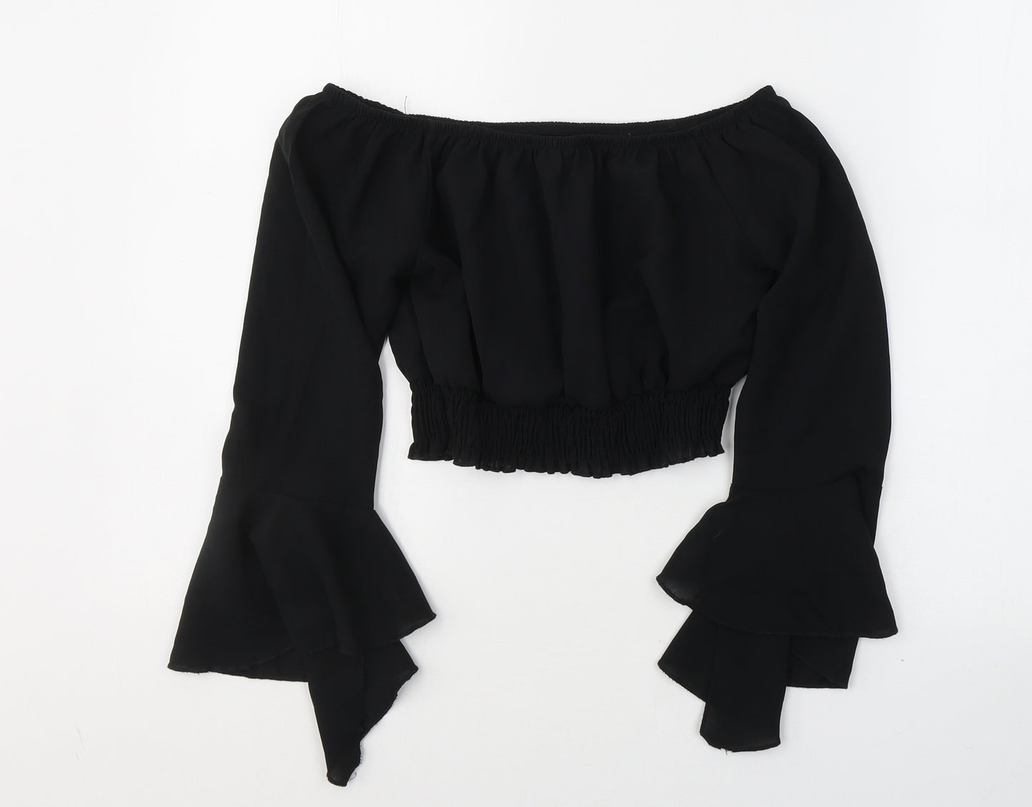 SheIn Girls Black  Polyester Cropped Blouse Size 11-12 Years Off the Shoulder Pullover
