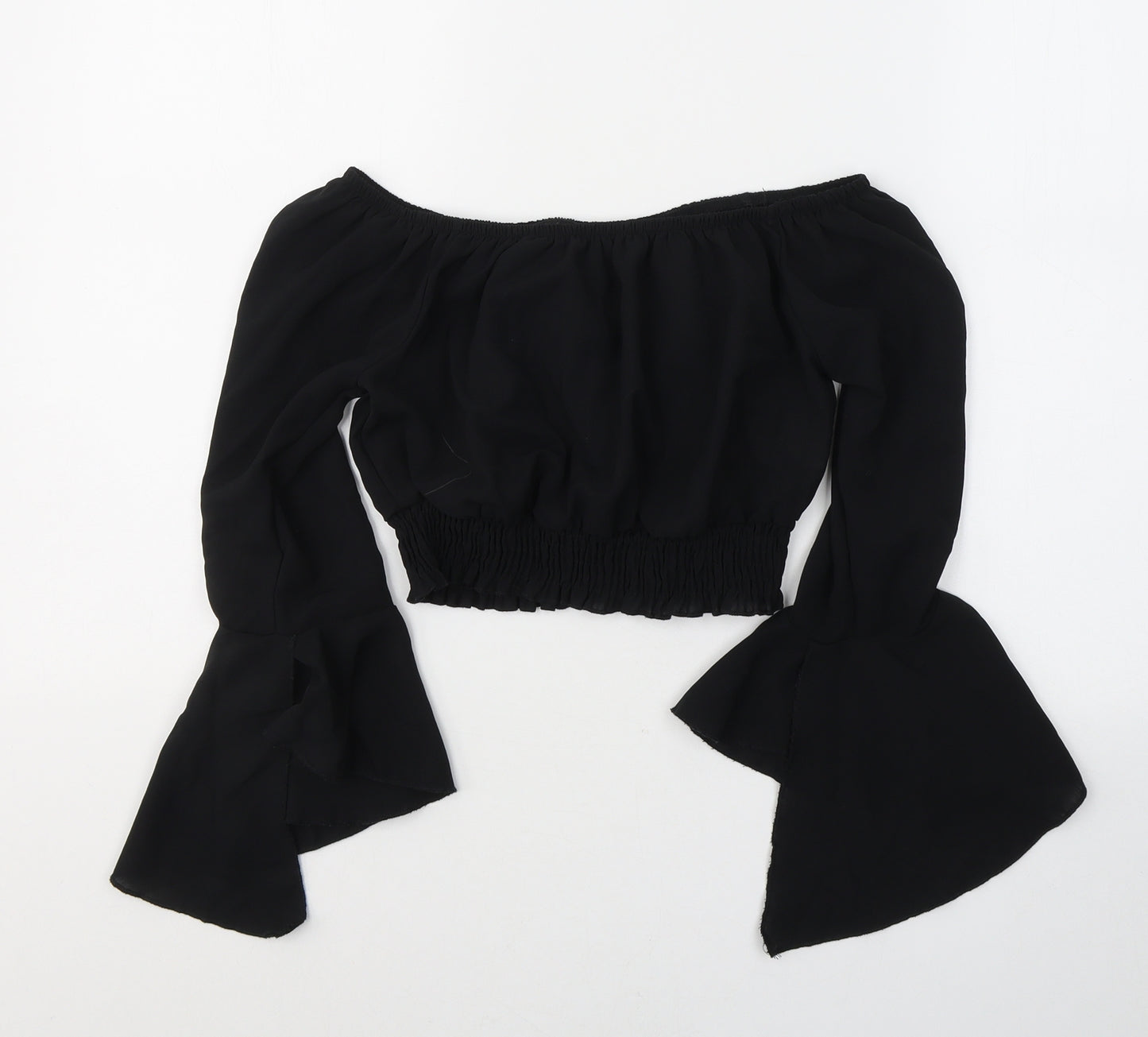 SheIn Girls Black  Polyester Cropped Blouse Size 11-12 Years Off the Shoulder Pullover