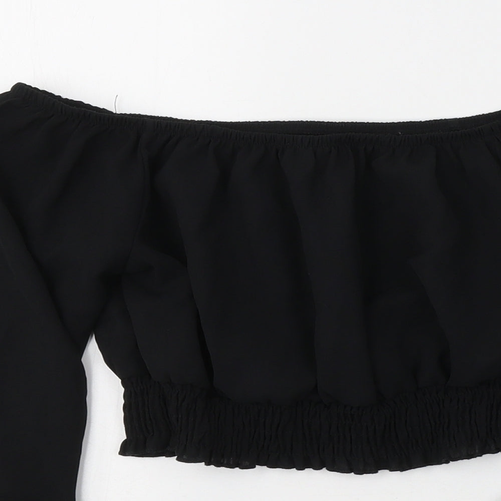SheIn Girls Black  Polyester Cropped Blouse Size 11-12 Years Off the Shoulder Pullover