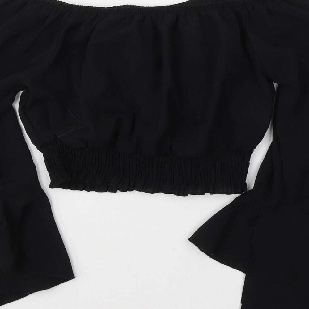 SheIn Girls Black  Polyester Cropped Blouse Size 11-12 Years Off the Shoulder Pullover