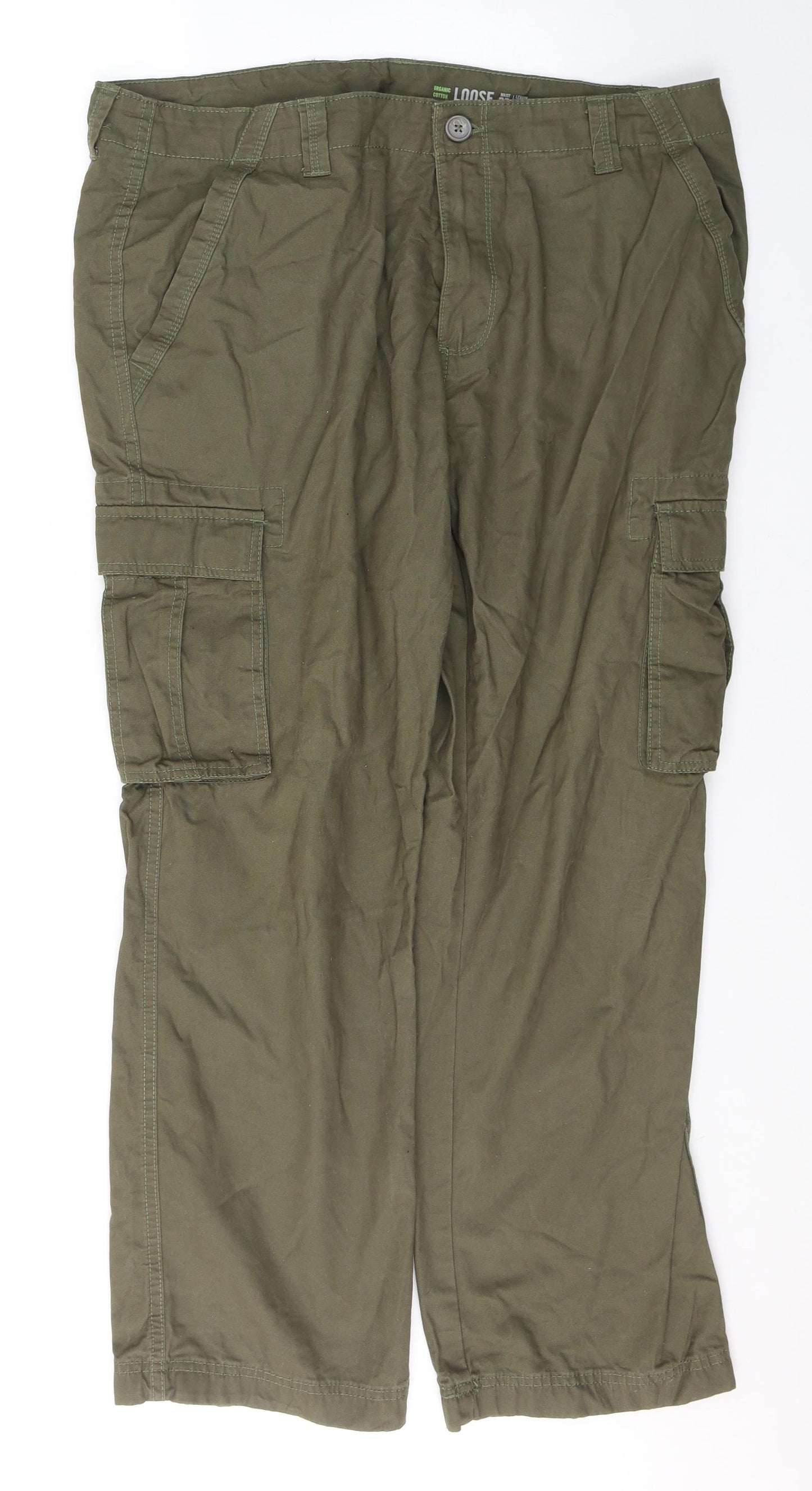 F&F Mens Green  Cotton Cargo Trousers Size 38 L30 in Relaxed Button