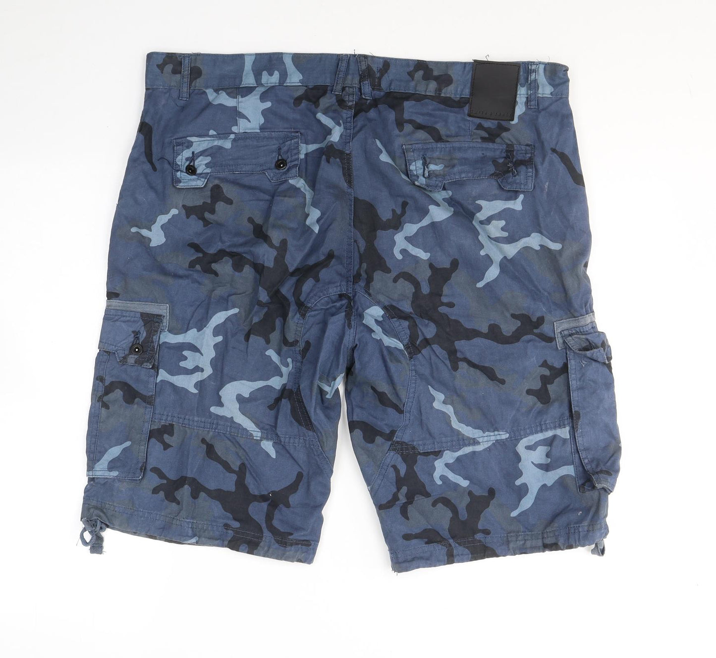 Smith & Jones Mens Blue Camouflage Cotton Cargo Shorts Size 38 L11 in Regular Button