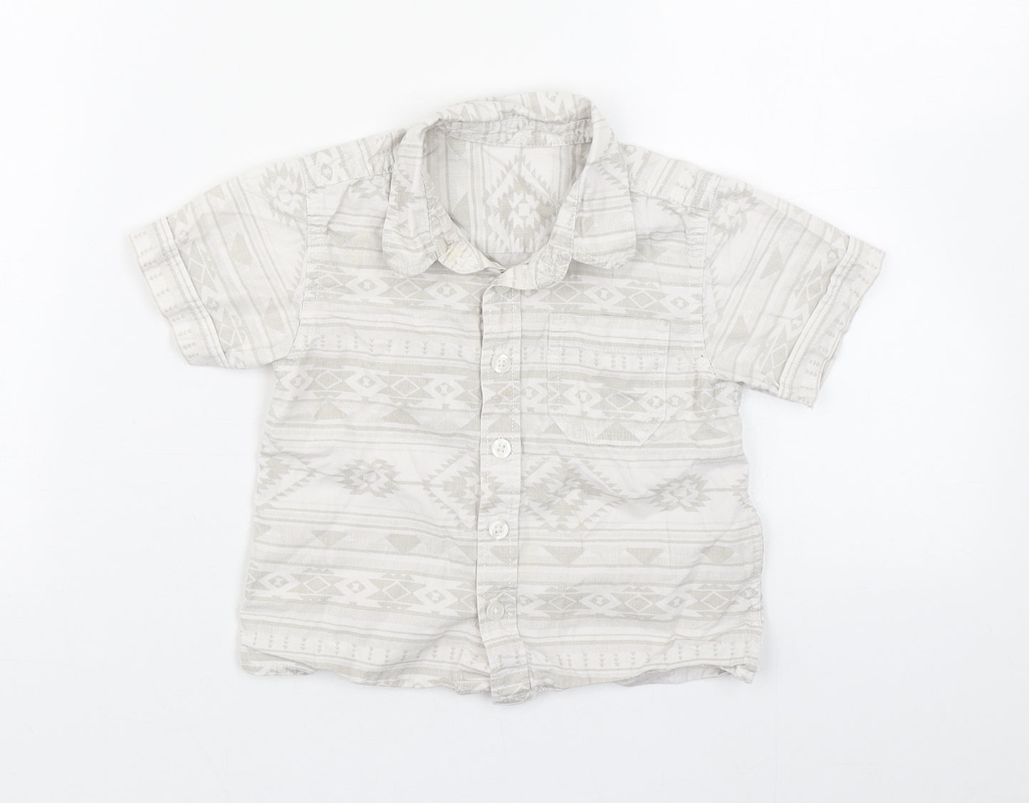 Matalan Boys Beige Fair Isle 100% Cotton Basic Button-Up Size 12-18 Months Collared Button