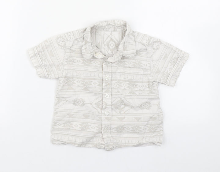 Matalan Boys Beige Fair Isle 100% Cotton Basic Button-Up Size 12-18 Months Collared Button