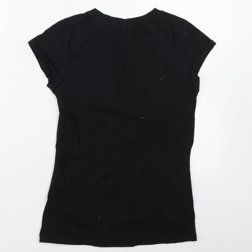 Sport 600 Girls Black  Cotton Basic T-Shirt Size 8-9 Years Round Neck Pullover