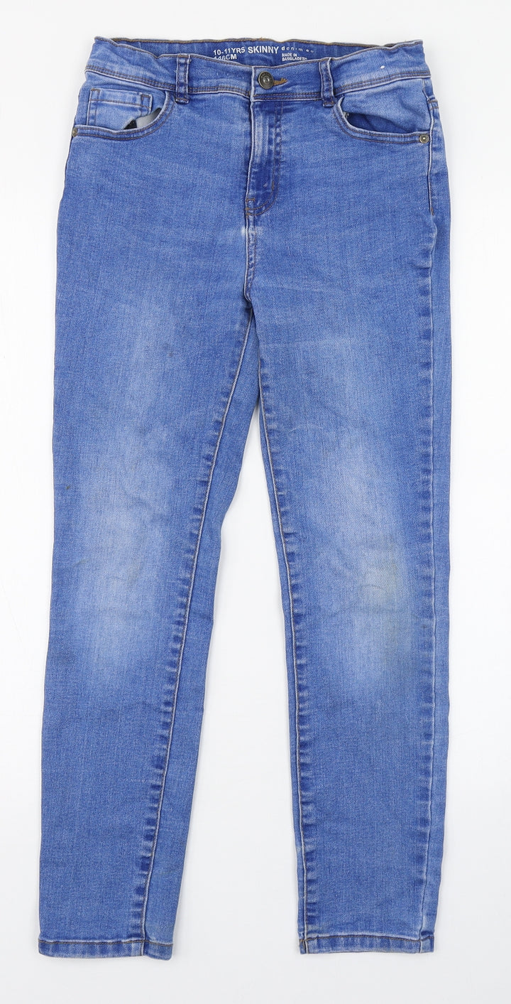 Denim & Co. Girls Blue Cotton Straight Jeans Size 10-11 Years Regular Zip