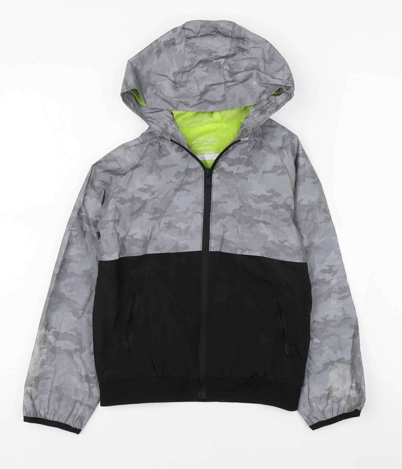 Primark Boys Grey Camouflage  Rain Coat Coat Size 7-8 Years  Zip