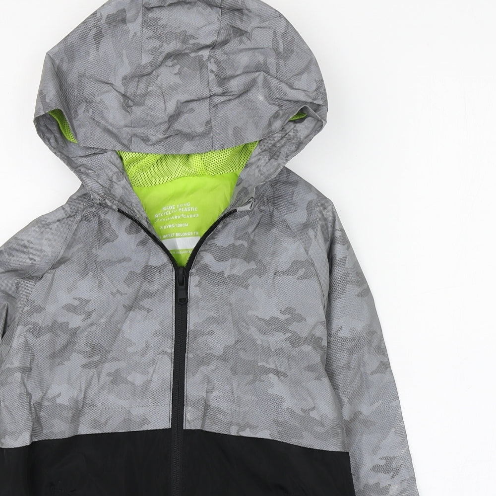 Primark Boys Grey Camouflage  Rain Coat Coat Size 7-8 Years  Zip
