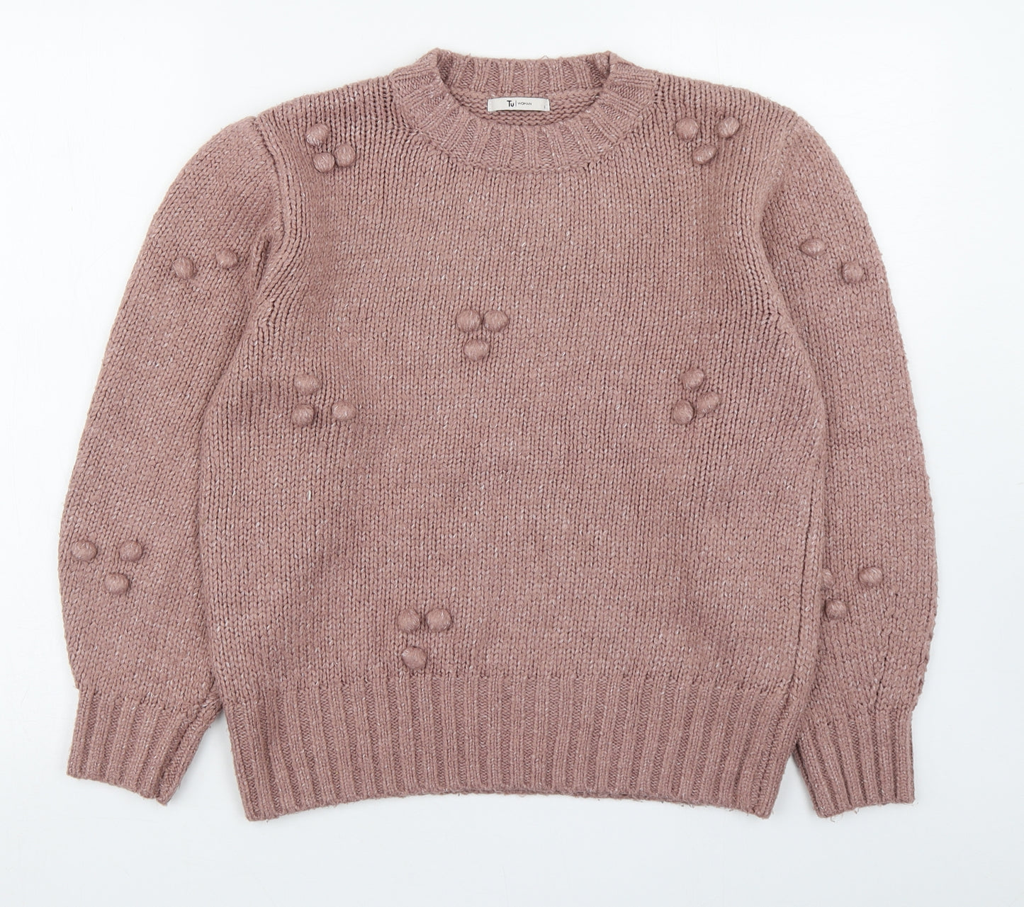 TU Womens Pink Round Neck  Acrylic Pullover Jumper Size S