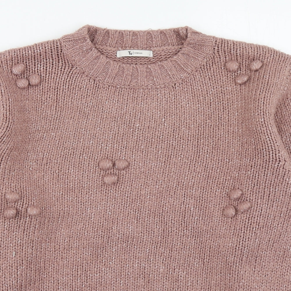 TU Womens Pink Round Neck  Acrylic Pullover Jumper Size S