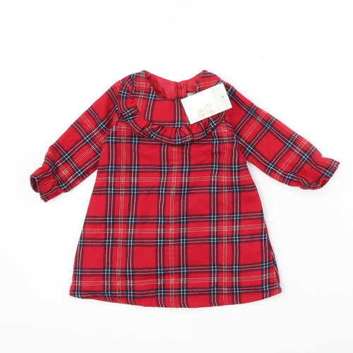 Primark Girls Red Plaid Polyester Fit & Flare  Size 3-6 Months  Round Neck
