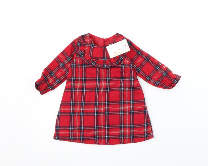 Primark Girls Red Plaid Polyester Fit & Flare Size 3-6 Months Round Neck