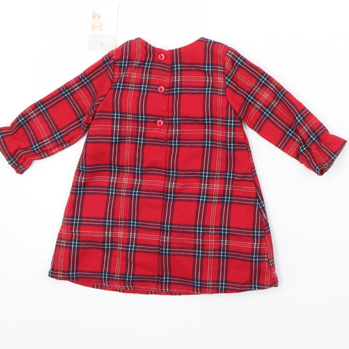 Primark Girls Red Plaid Polyester Fit & Flare  Size 3-6 Months  Round Neck