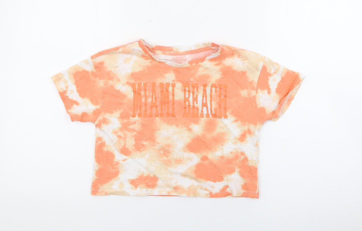 Primark Girls Orange  Cotton Cropped T-Shirt Size 9-10 Years Crew Neck  - Miami