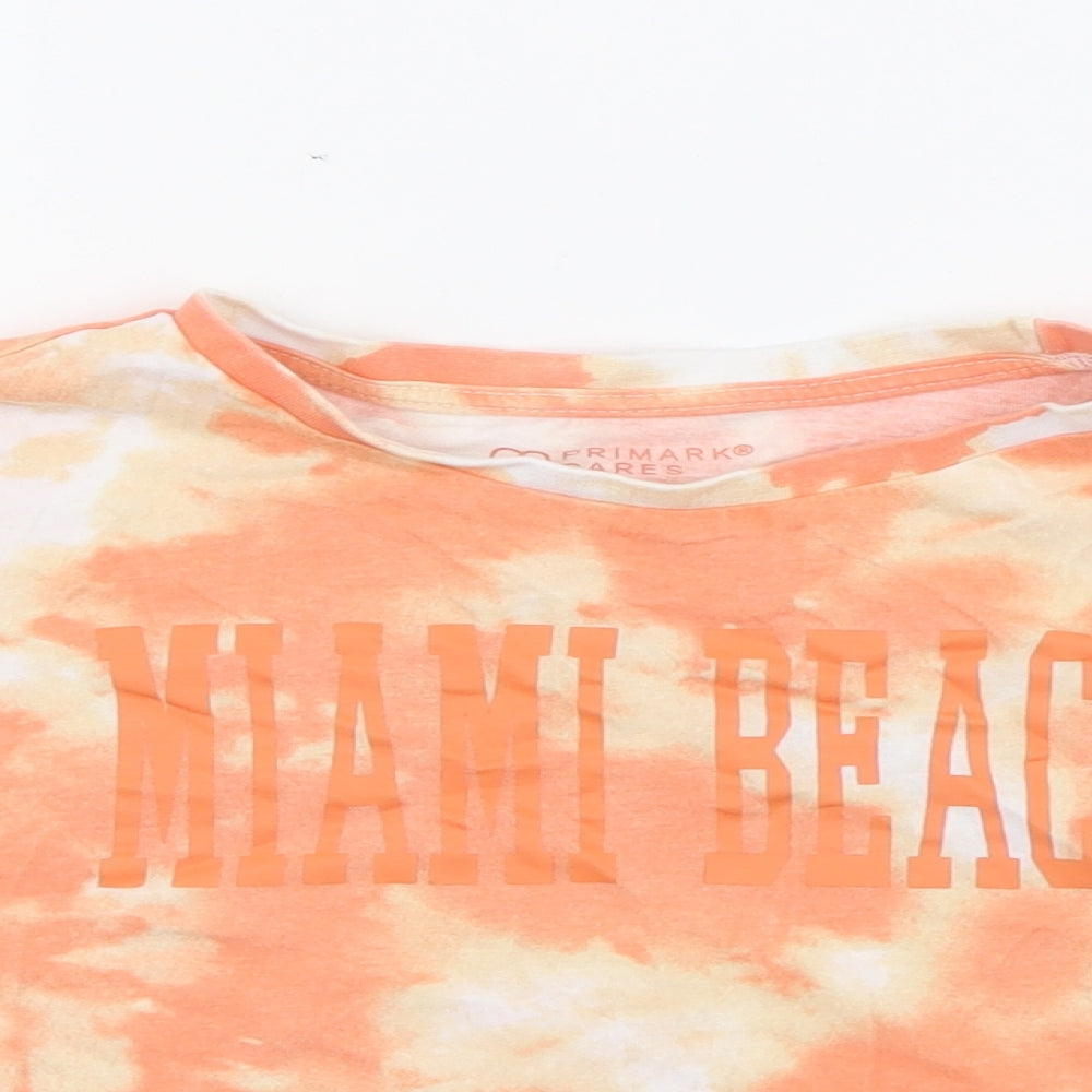 Primark Girls Orange  Cotton Cropped T-Shirt Size 9-10 Years Crew Neck  - Miami