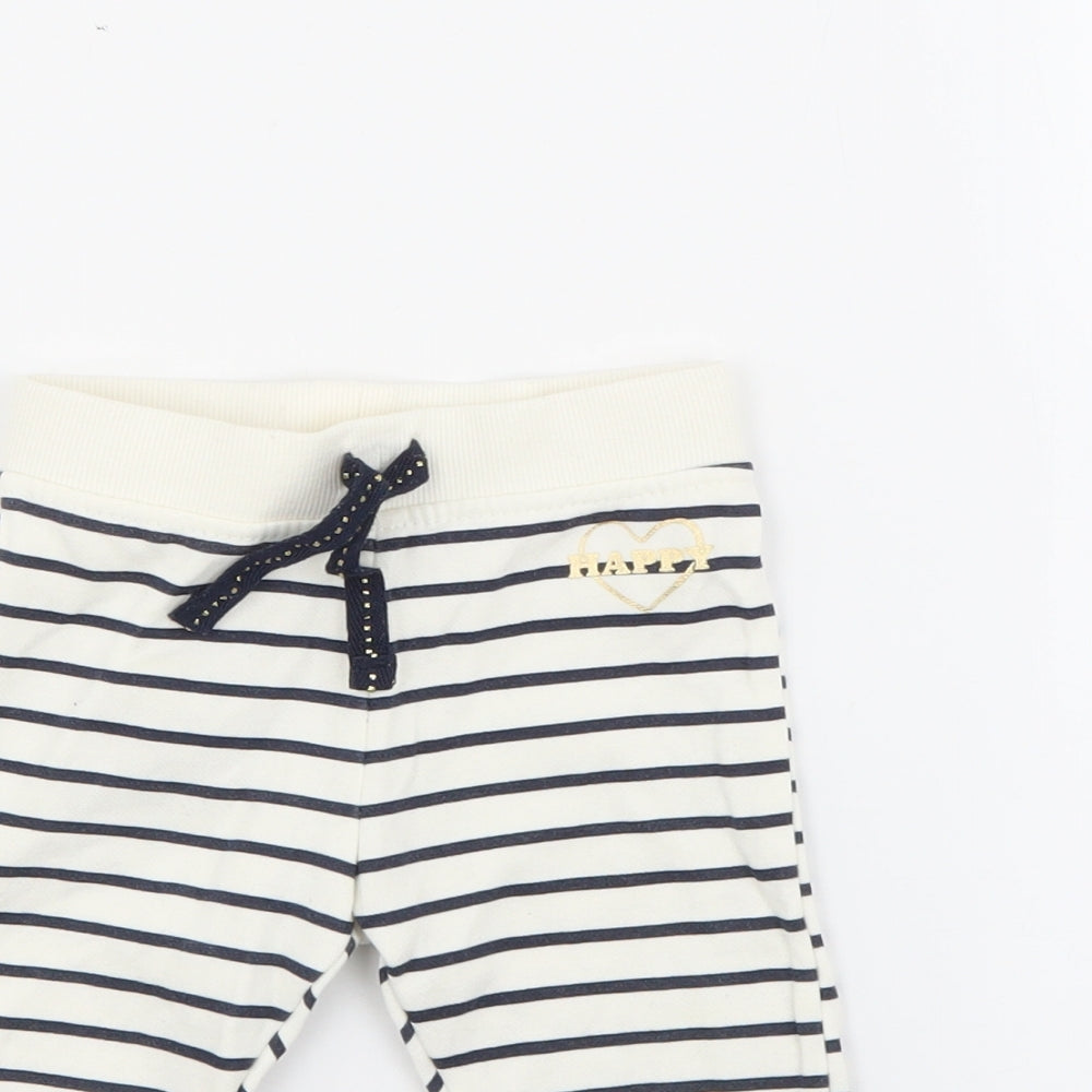 Primark Baby White Striped Cotton Jogger Trousers Size 3-6 Months