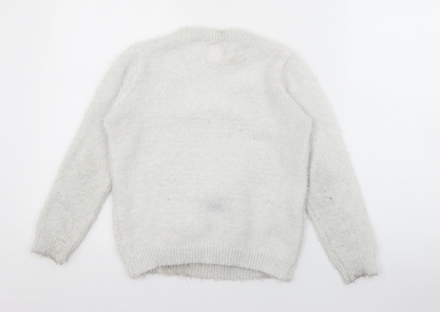 F&F Girls Grey Crew Neck  Polyester Pullover Jumper Size 8-9 Years   - Rudolph Christmas Jumper