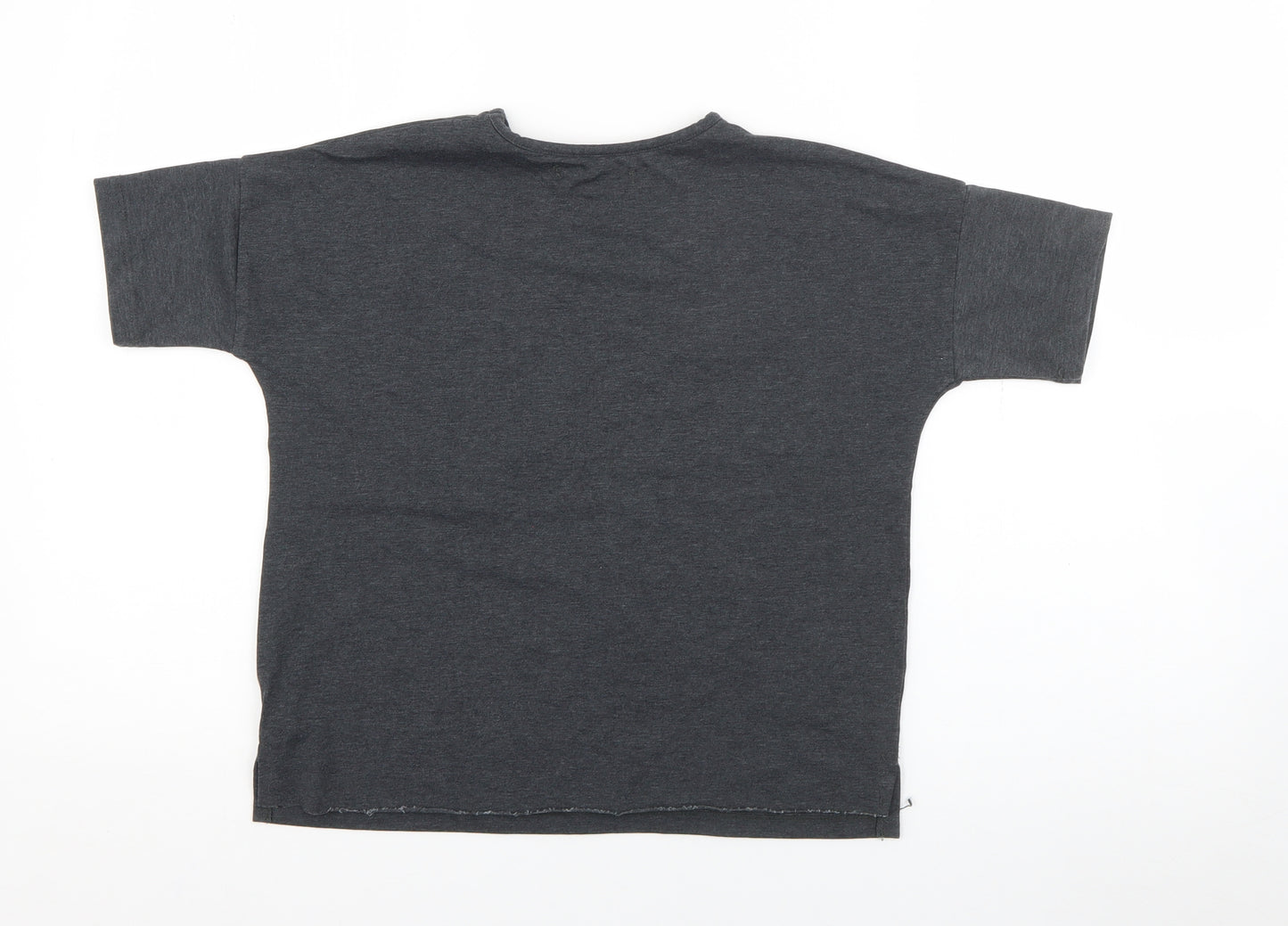Marks and Spencer Girls Grey  Cotton Basic T-Shirt Size 9-10 Years Crew Neck
