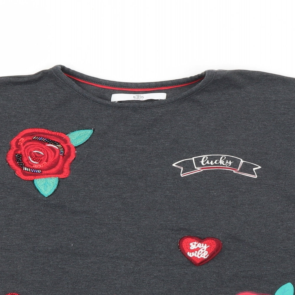 Marks and Spencer Girls Grey  Cotton Basic T-Shirt Size 9-10 Years Crew Neck