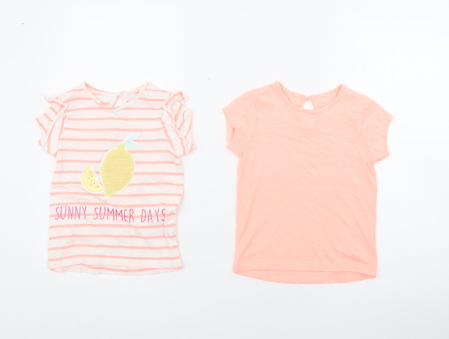 Primark Girls Orange  Cotton Basic T-Shirt Size 2-3 Years Crew Neck