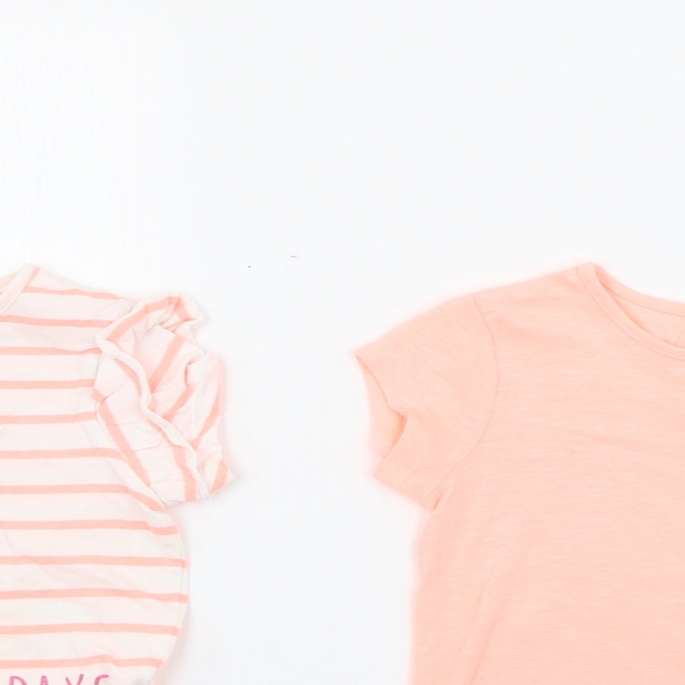Primark Girls Orange  Cotton Basic T-Shirt Size 2-3 Years Crew Neck