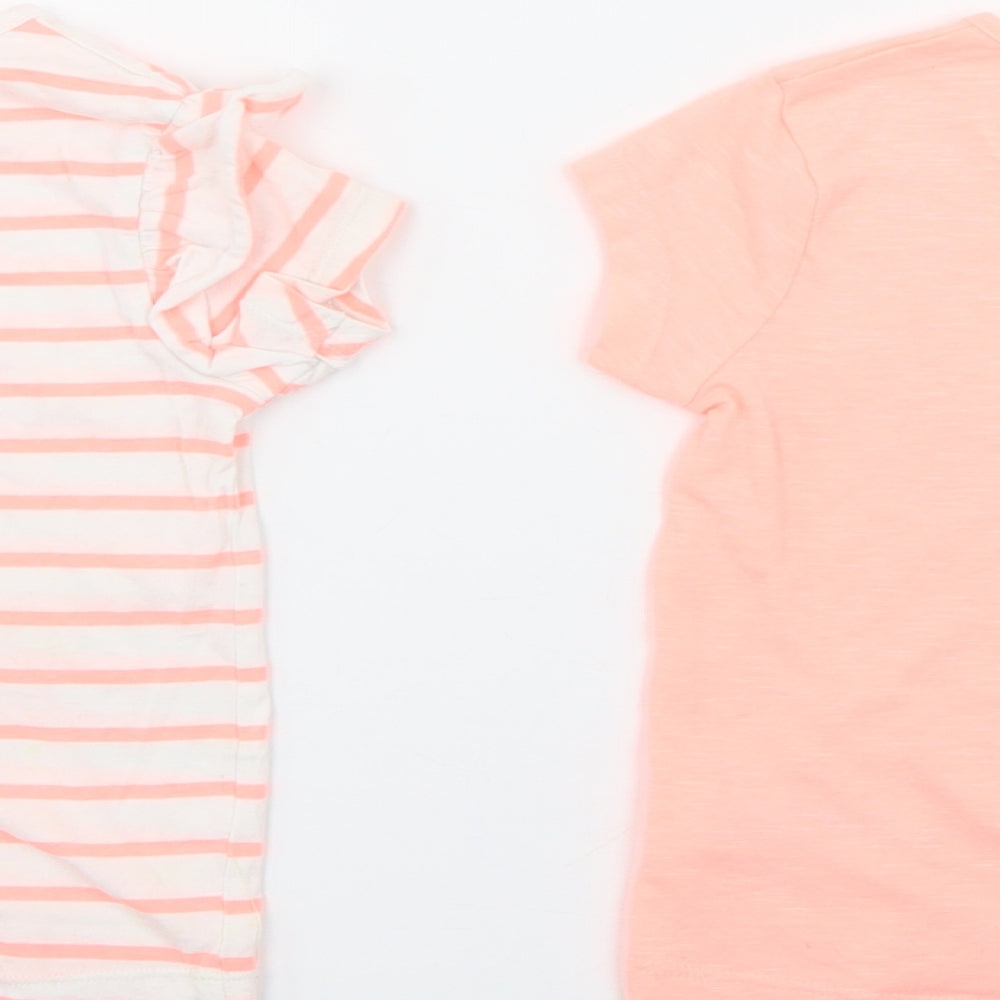 Primark Girls Orange  Cotton Basic T-Shirt Size 2-3 Years Crew Neck