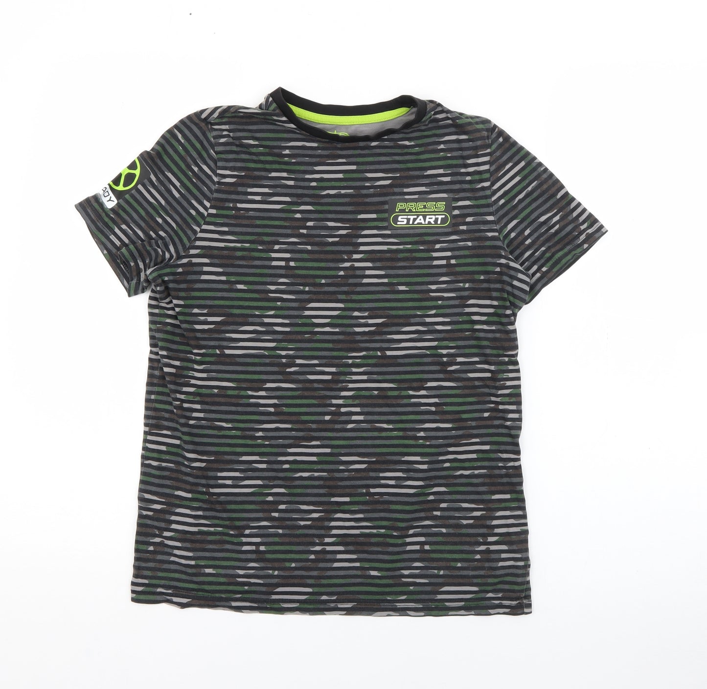 F&F Boys Black Camouflage Cotton Basic T-Shirt Size 11-12 Years Crew Neck