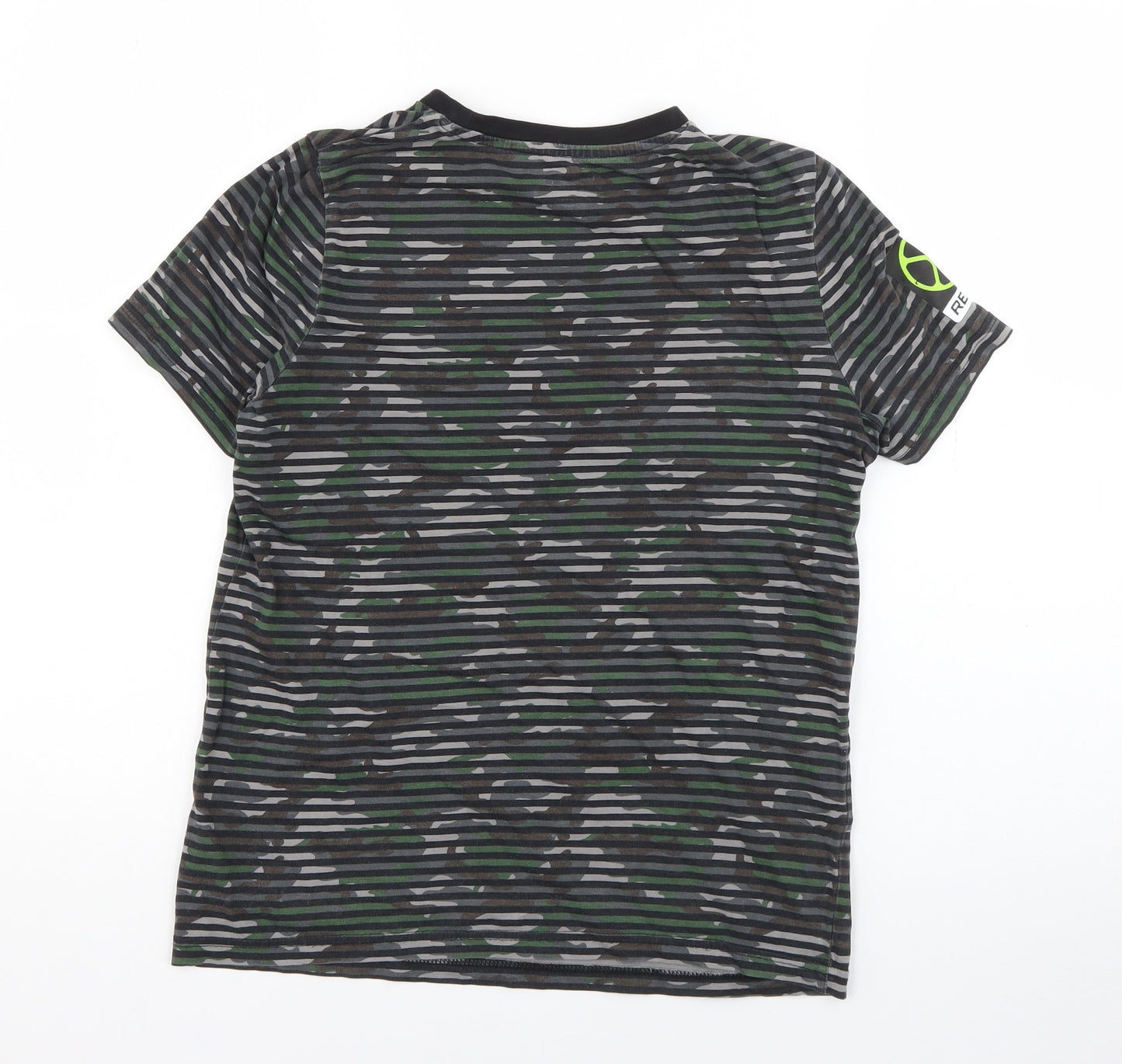 F&F Boys Black Camouflage Cotton Basic T-Shirt Size 11-12 Years Crew Neck