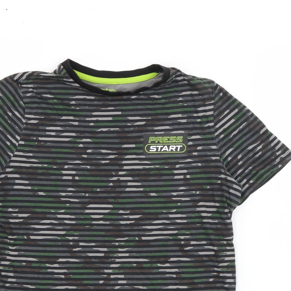 F&F Boys Black Camouflage Cotton Basic T-Shirt Size 11-12 Years Crew Neck