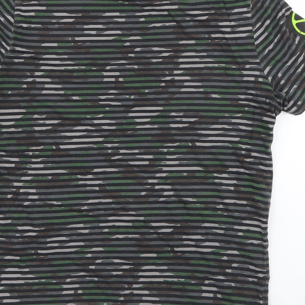 F&F Boys Black Camouflage Cotton Basic T-Shirt Size 11-12 Years Crew Neck